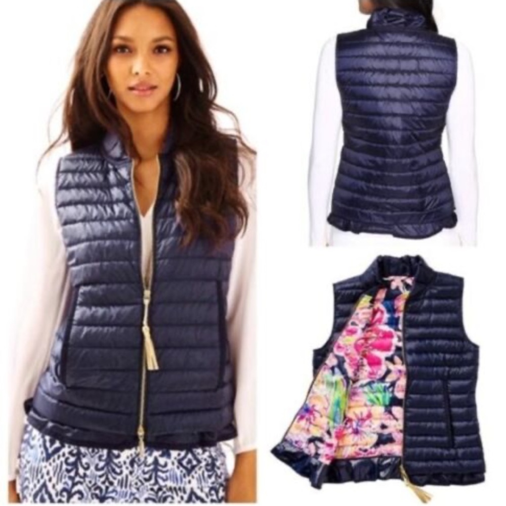 Lilly Pulitzer Cora Down Puffer Vest in True Navy Size Large